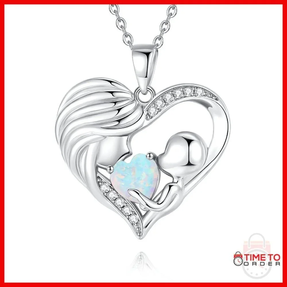 Sterling Silver Mom Child Heart Pendant Necklace 18